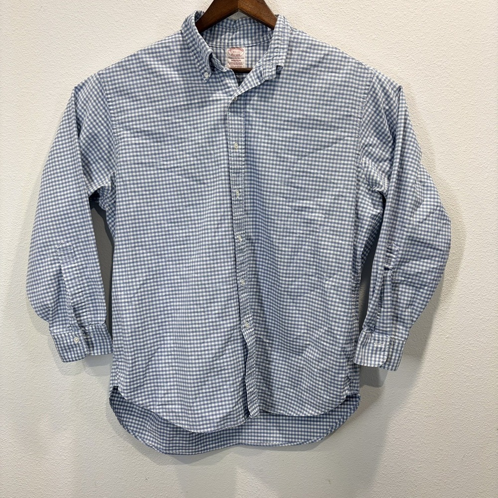 Brooks Brothers Shirt Mens 16.5 33 Blue Madison Non Iron Dress Button Down Dress